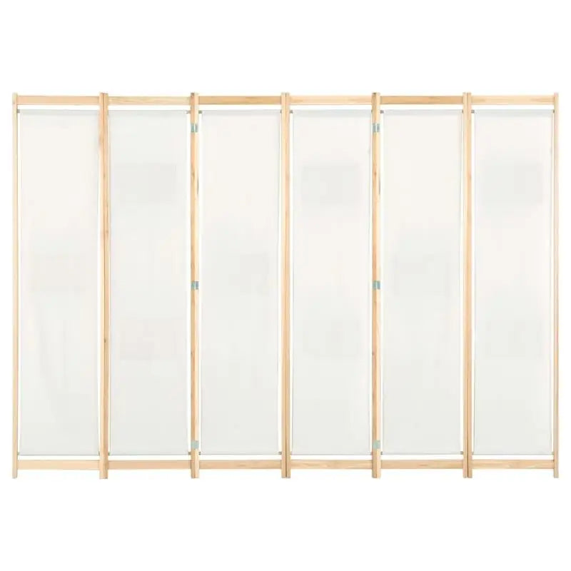 Paravent 6 Panneaux Tissu Crème & Sapin Massif — Cloison 240 × 170 cm