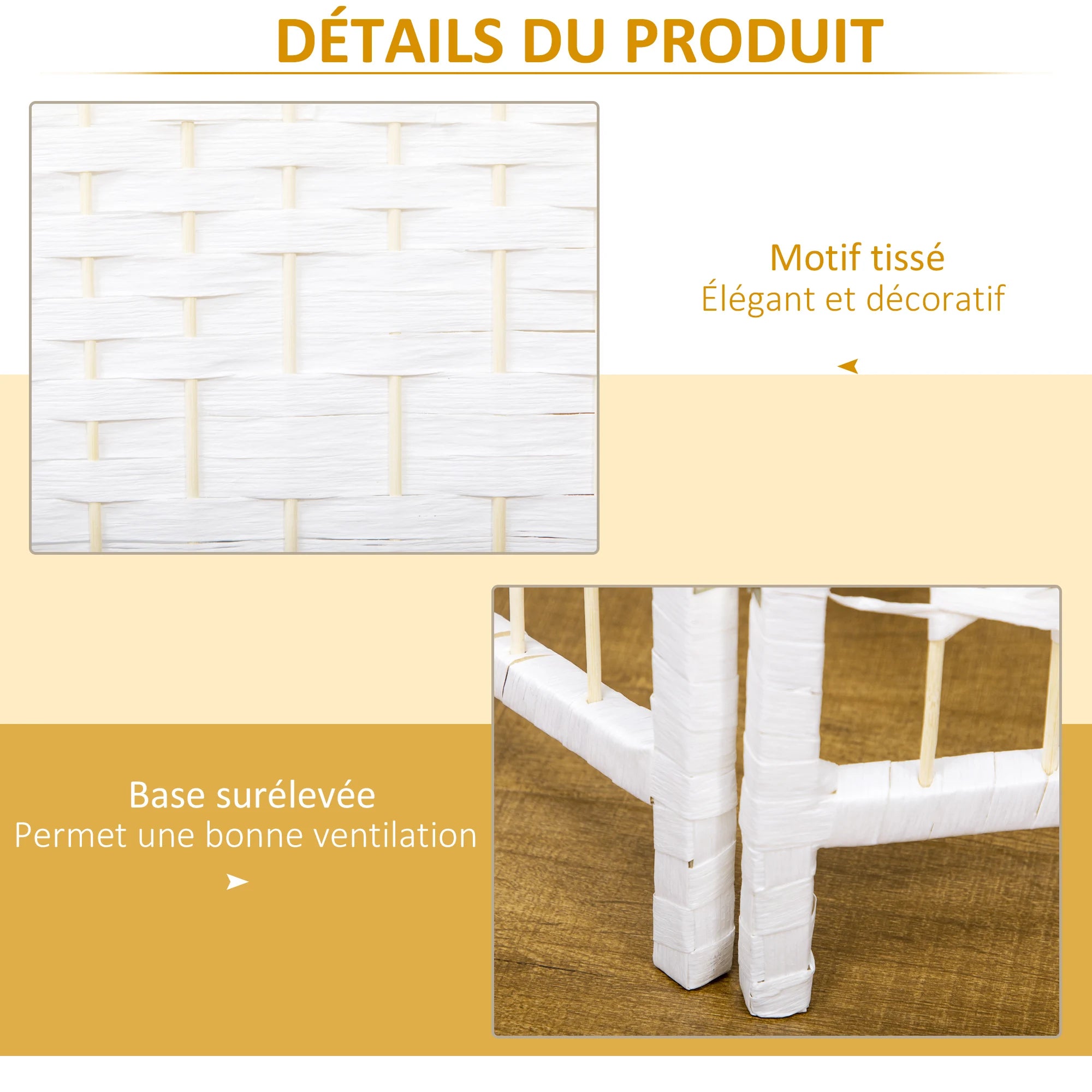 Paravent 4 Panneaux Blanc — Cloison Pliable Chambre & Salon 160 × 170 cm
