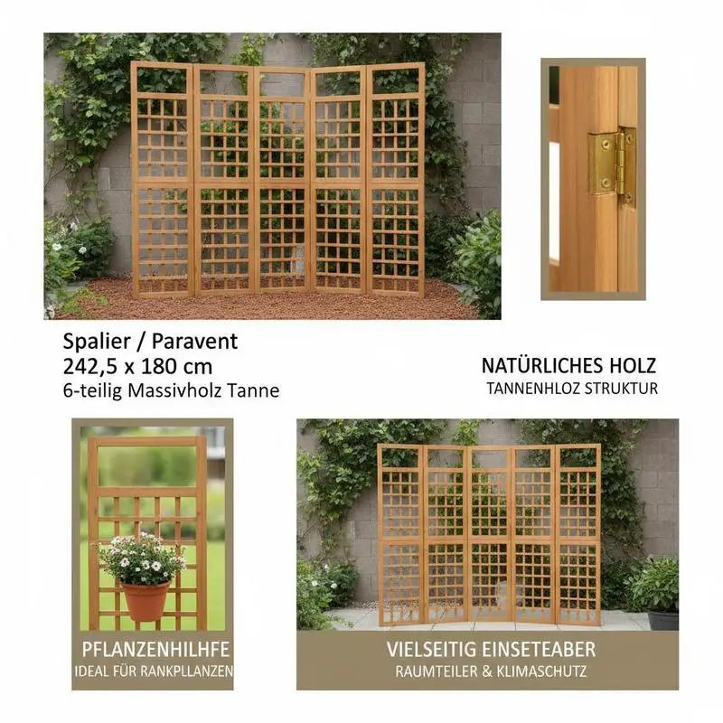 Paravent 6 Panneaux Bois Sapin — Grande Cloison Naturelle 242 × 180 cm