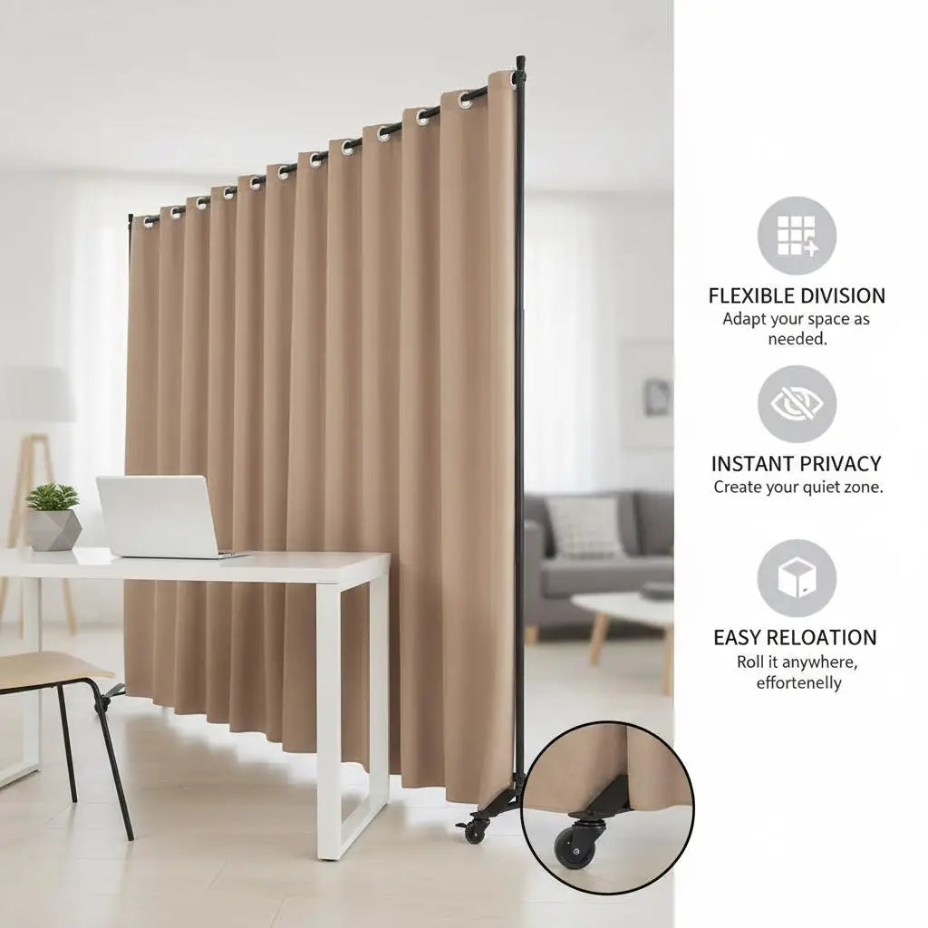 Paravent Tissu Mobile sur Roulettes — Cloison Portable Intérieur Freestanding