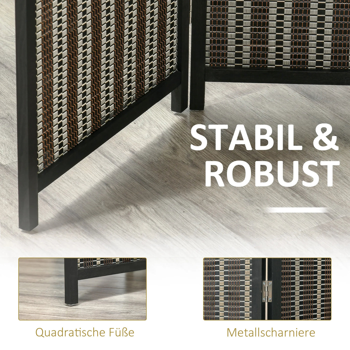 Paravent 4 Panneaux en Bambou — Grand Format Carré 180 × 180 cm