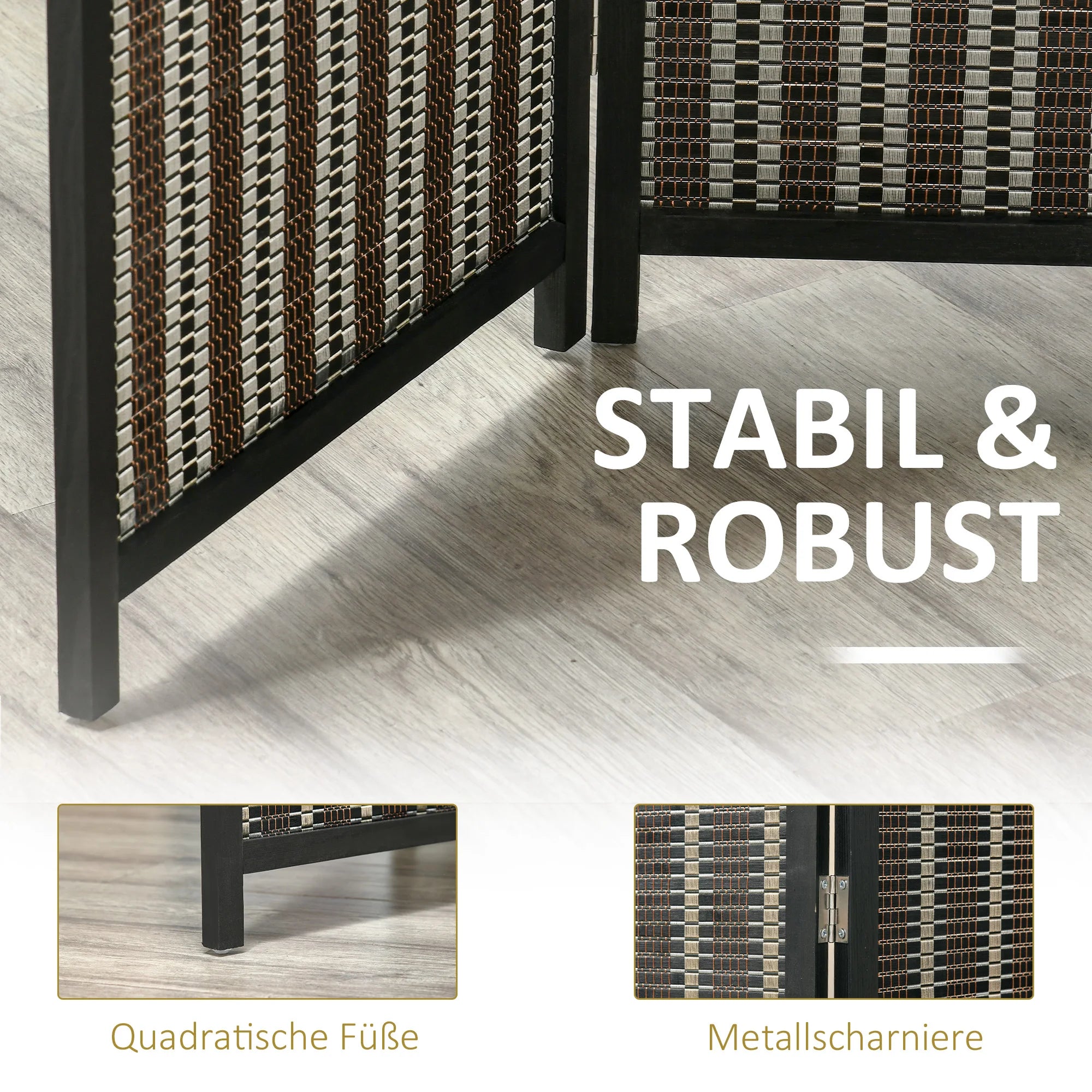 Paravent 4 Panneaux en Bambou — Grand Format Carré 180 × 180 cm