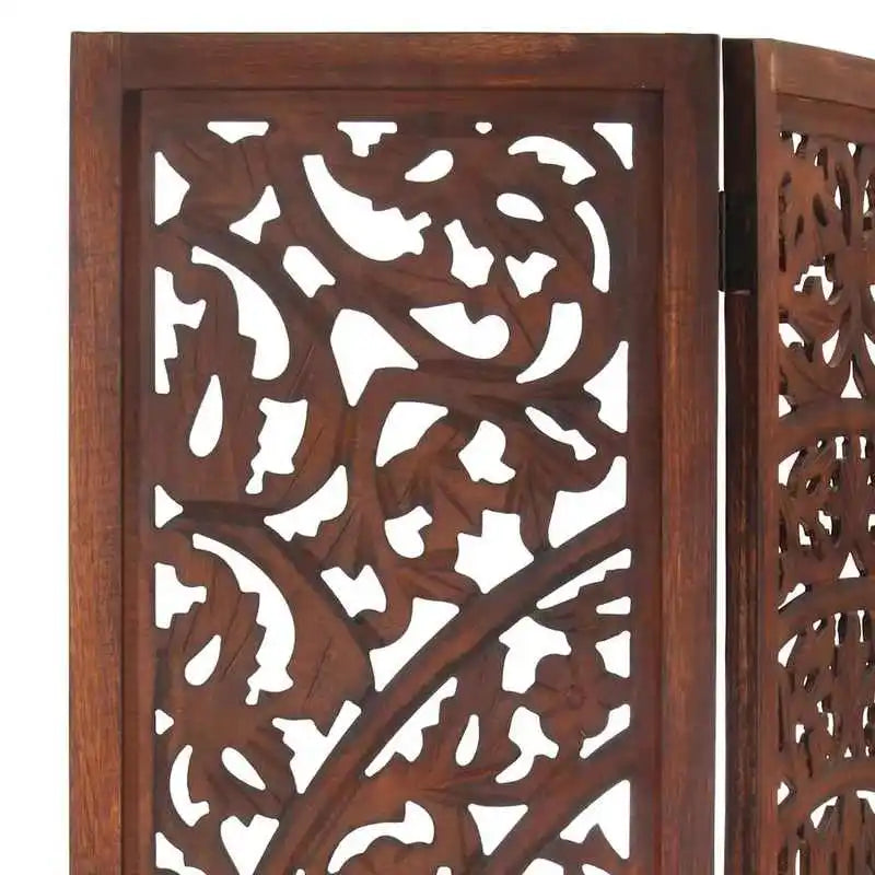Paravent Sculpté Bois de Manguier Massif — Motif Arabesque Modèle 2