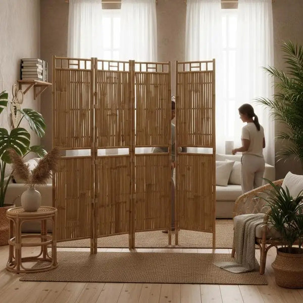 Paravent 5 Panneaux Bambou Résistant — Intérieur & Extérieur, 200 × 180 cm