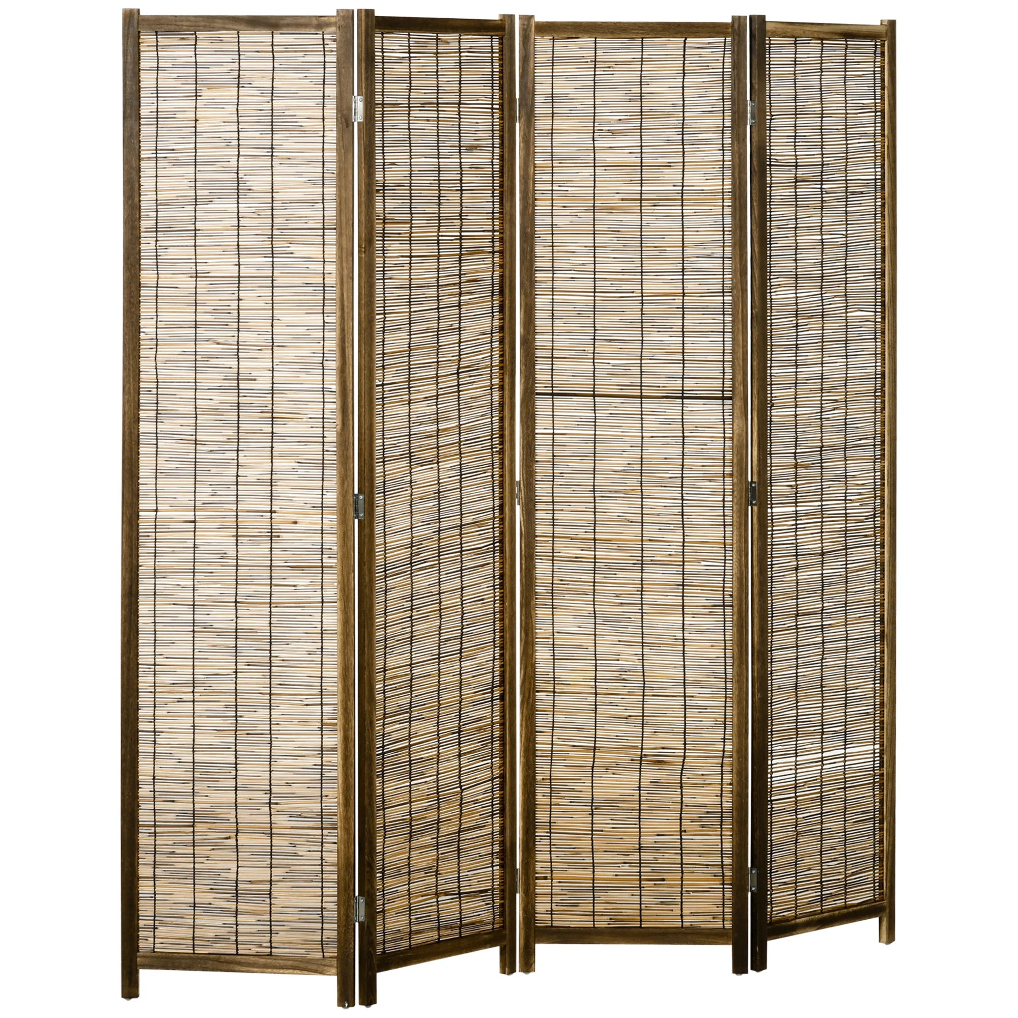 Paravent 4 Panneaux Bois & Rotin — Cloison Naturelle 160 × 170 cm