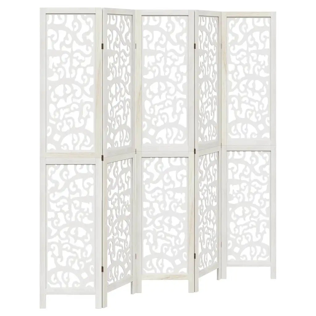Paravent 5 Panneaux Bois Paulownia Blanc — Disponible en 4 Hauteurs