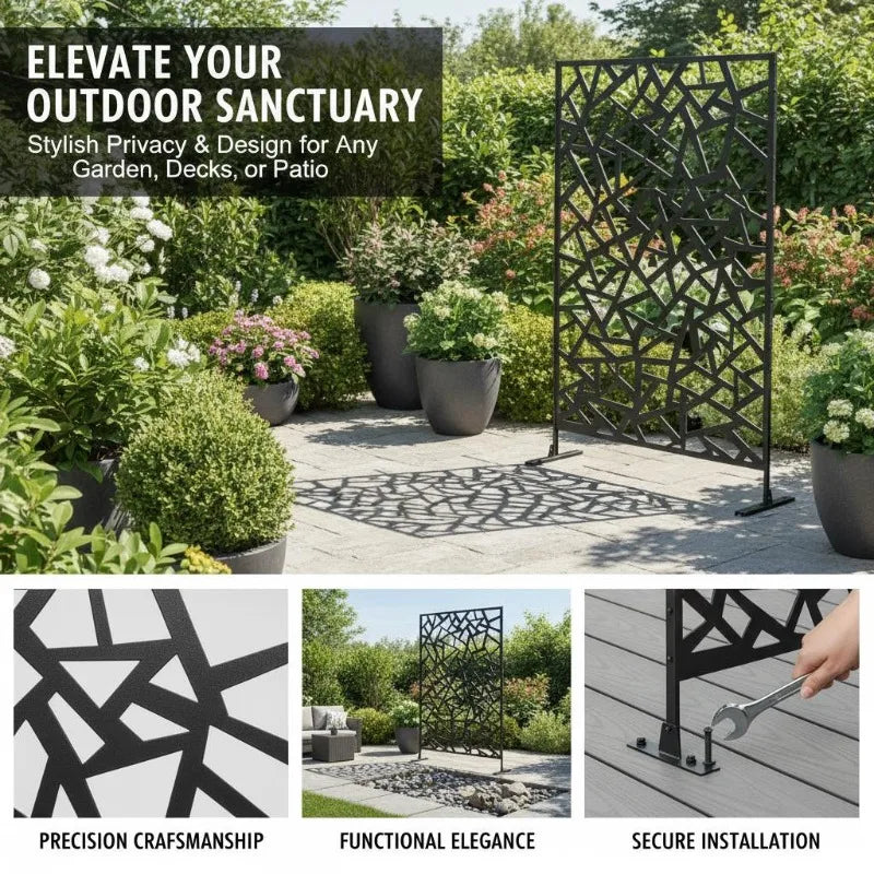 Paravent Métal 3 Panneaux Extérieur Autoportant — Clôture Décorative Patio & Jardin
