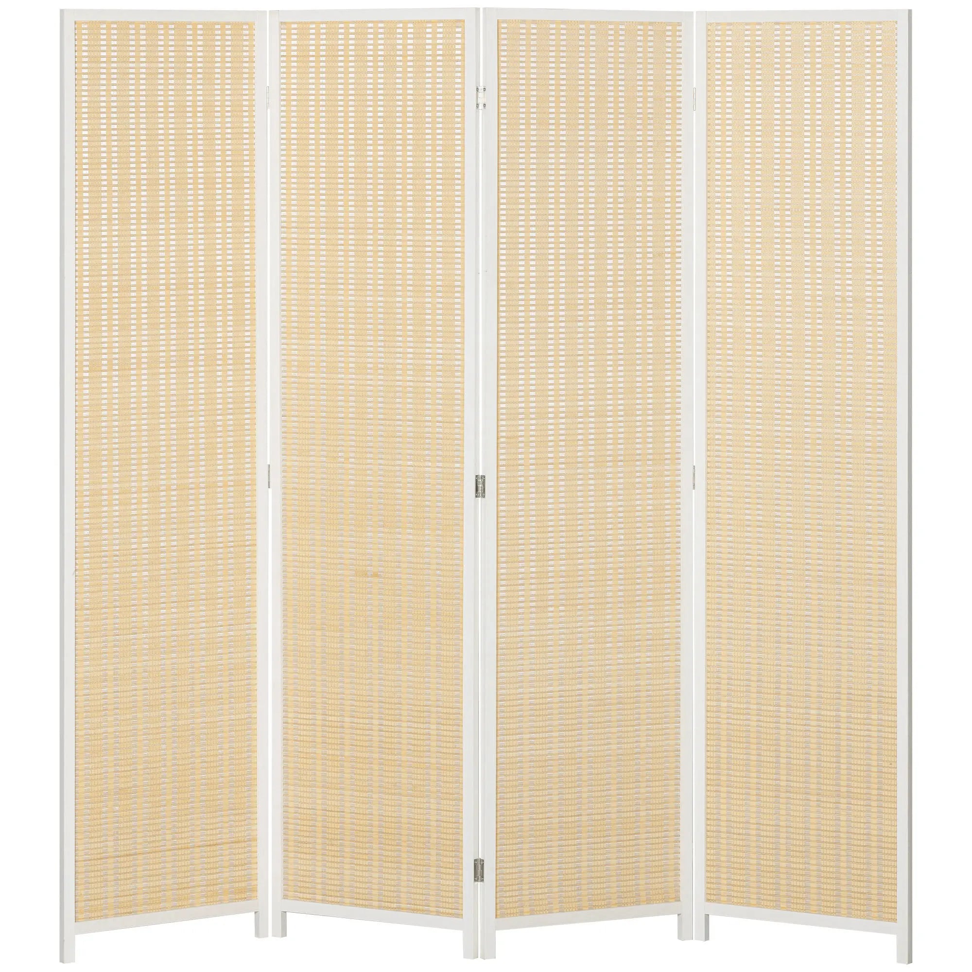 Paravent 4 Panneaux Bambou & Bois — Double Charnières, Design Naturel