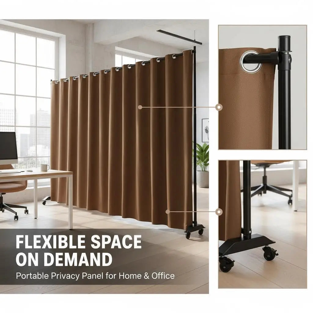 Paravent Tissu Mobile sur Roulettes — Cloison Portable Intérieur Freestanding
