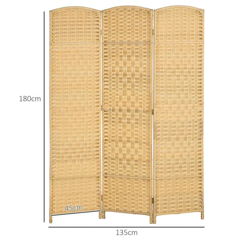Paravent 3 Panneaux Tressé Incurvé — 6 Charnières Métal, Waterproof