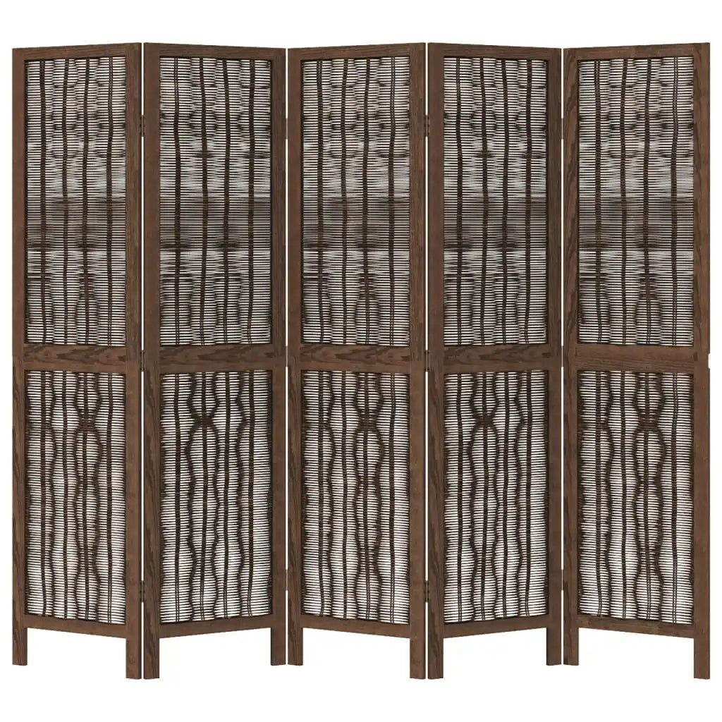 Paravent 5 Panneaux Bois Paulownia Brun Foncé — Cloison Naturelle & Durable