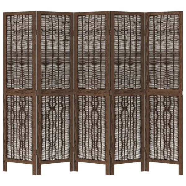 Paravent 5 Panneaux Bois Paulownia Brun Foncé — Cloison Naturelle & Durable