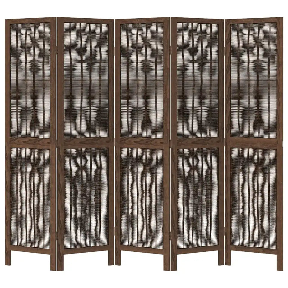 Paravent 5 Panneaux Bois Paulownia Brun Foncé — Cloison Naturelle & Durable