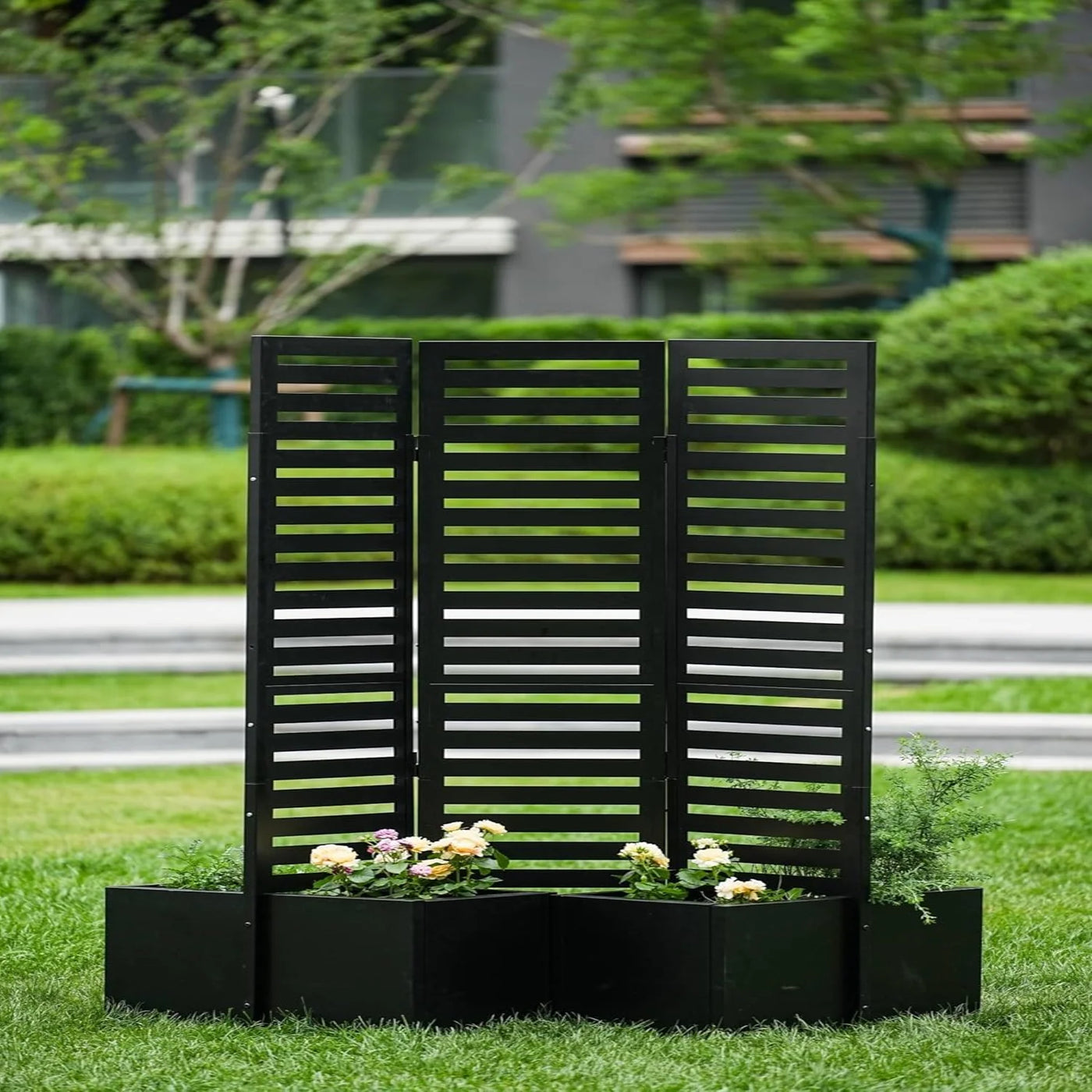 Paravent Extérieur 3 Panneaux Métal avec Jardinières Intégrées — Brise-Vue Terrasse & Jardin