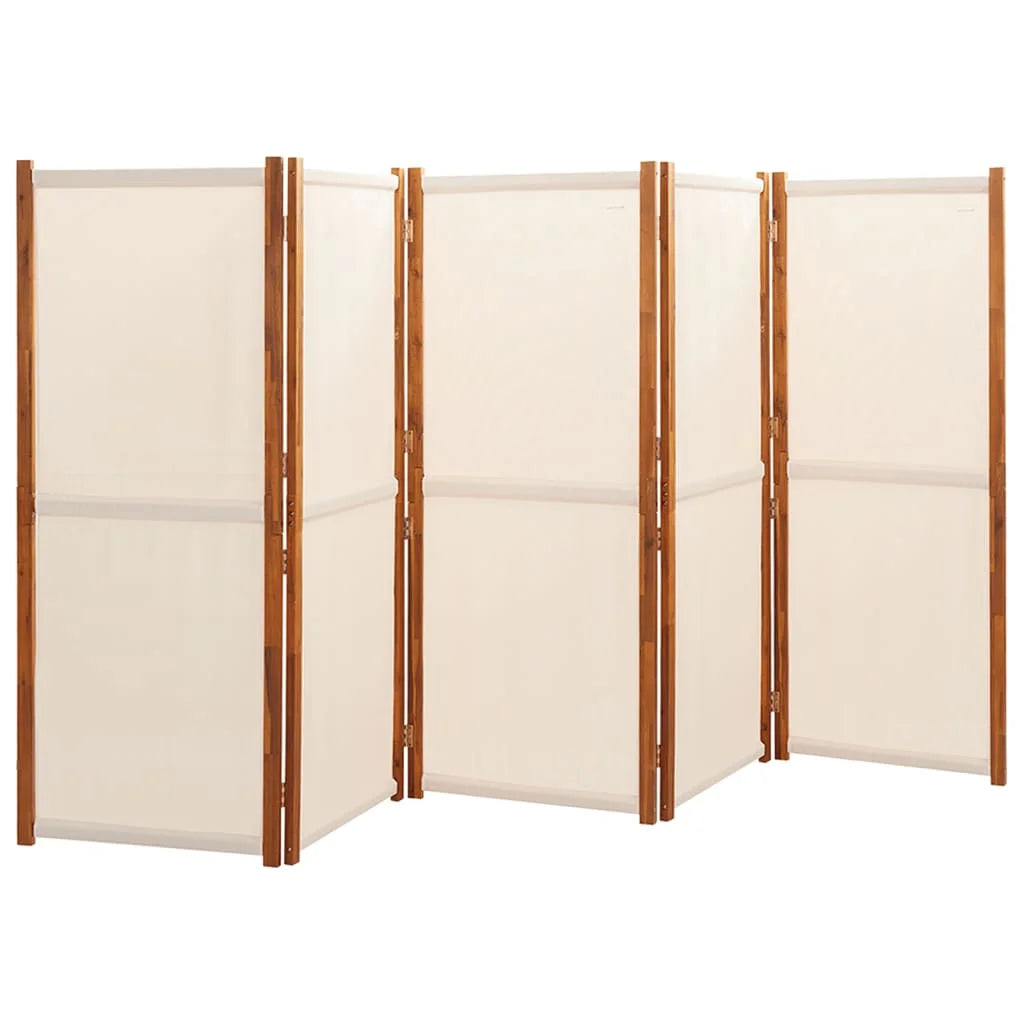 Paravent 5 Panneaux Tissu Crème Grand Format 350×180 cm