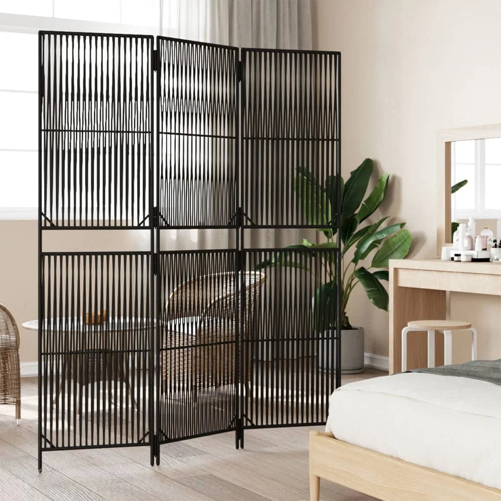 Paravent Poly Rotin Noir 3 Panneaux — Cloison Tressée Légère & Décorative