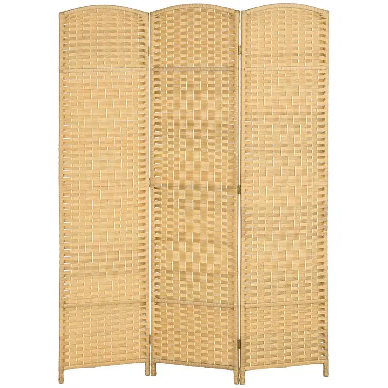 Paravent 3 Panneaux Tressé Incurvé — 6 Charnières Métal, Waterproof