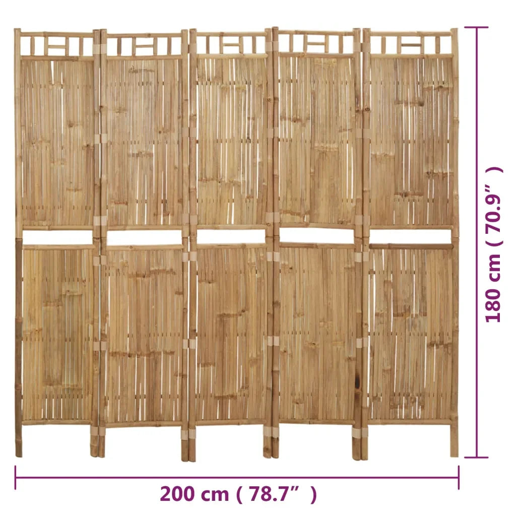 Paravent 5 Panneaux Bambou Résistant — Intérieur & Extérieur, 200 × 180 cm