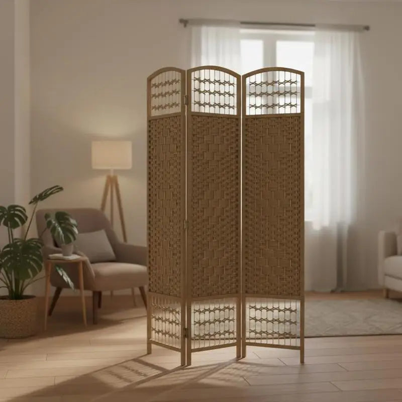Paravent 3 Panneaux Bois Massif — Cloison Autoportante 170 × 120 cm, Texture Naturelle