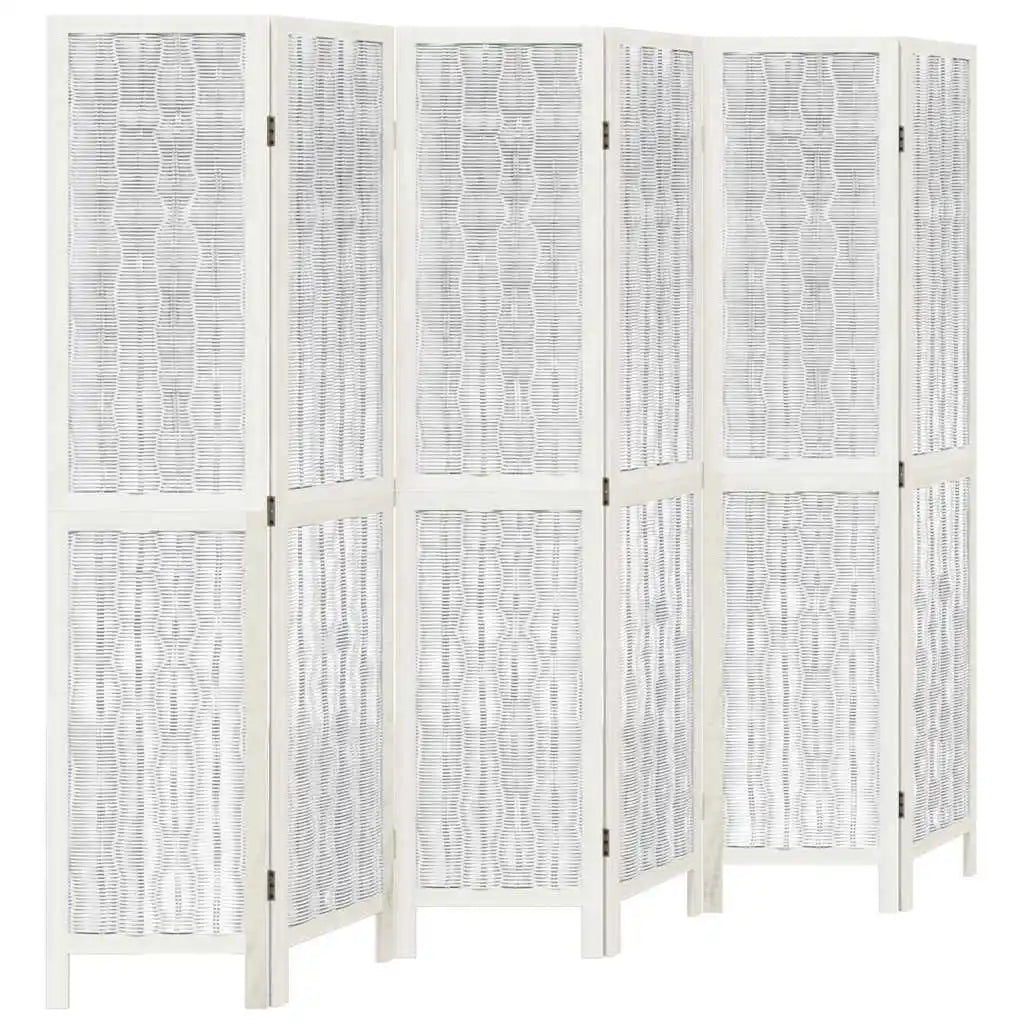 Paravent 6 Panneaux Blanc en Bois de Paulownia — Hauteur au Choix