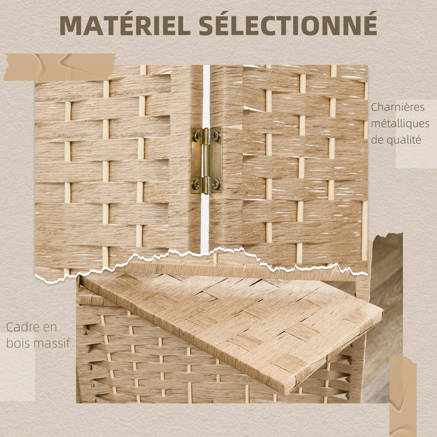 Paravent 4 Panneaux Bois avec 2 Étagères — Rangement & Séparation 160 × 170 cm