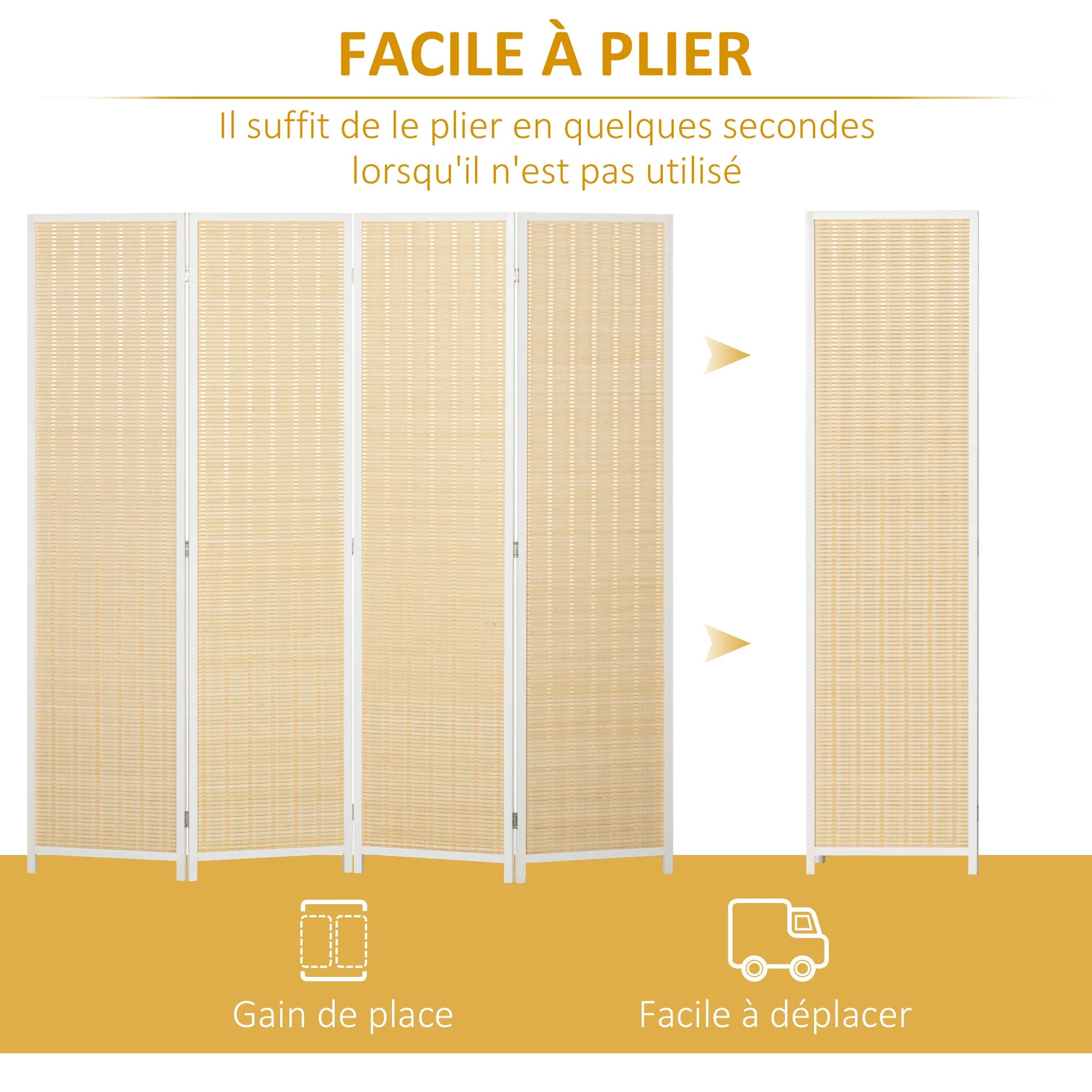 Paravent 4 Panneaux Bambou & Bois — Double Charnières, Design Naturel