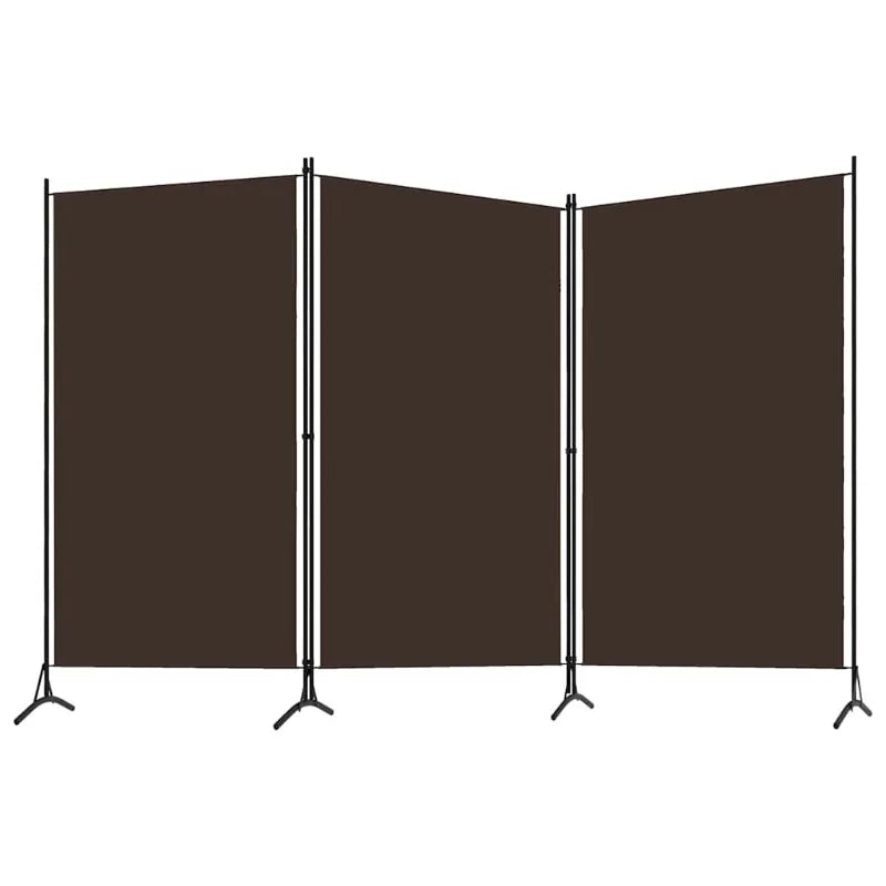 Paravent 3 Panneaux Tissu Brun & Armature Fer — Cloison Bohème 260 × 180 cm