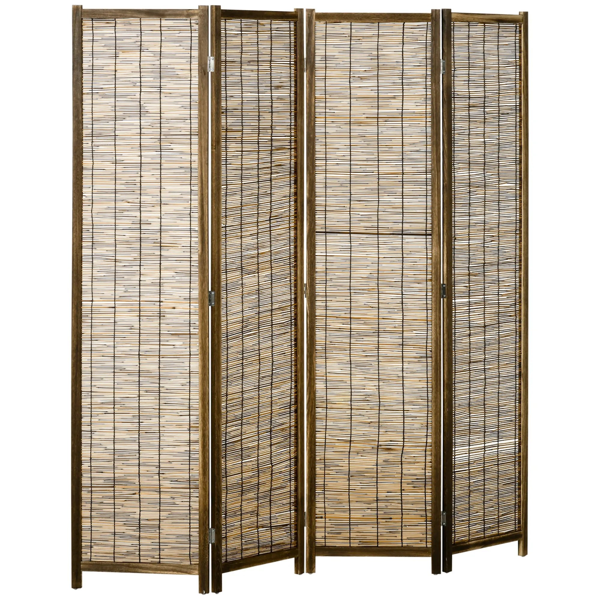 Paravent 4 Panneaux Bois & Rotin — Cloison Naturelle 160 × 170 cm