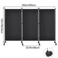 Paravent 3 Panneaux Tissu sur Roulettes — Cloison Mobile 260 × 180 cm