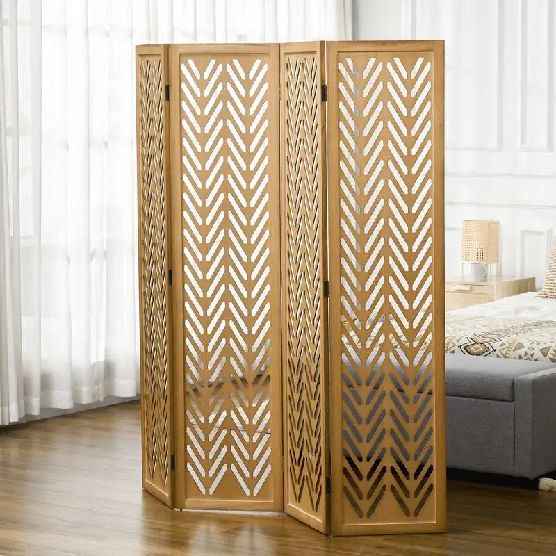 Paravent 4 Panneaux en Bois de Paulownia — Pliage Express, Design Naturel