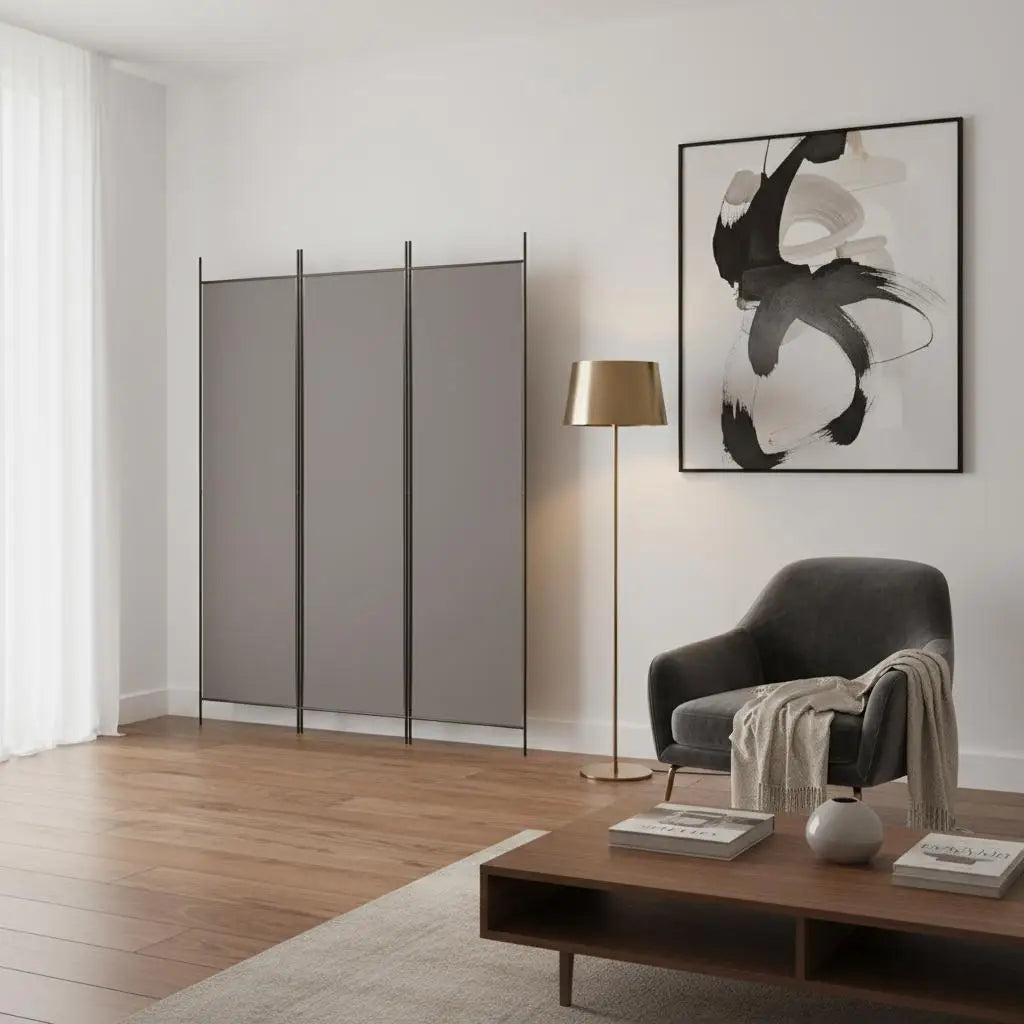 Paravent 5 Panneaux Tissu Anthracite — Grande Cloison 250 × 220 cm