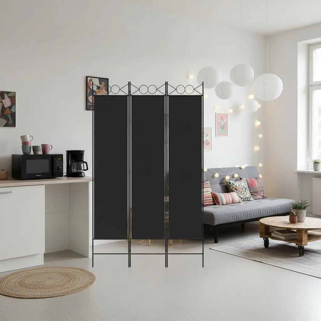 Paravent 3 Panneaux Tissu Noir 120 × 200 cm — Grande Hauteur, Salon & Bureau