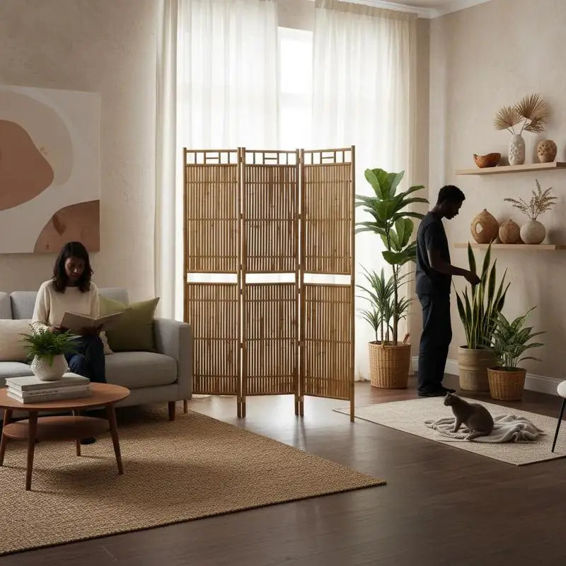 Paravent 5 Panneaux Bambou Résistant — Intérieur & Extérieur, 200 × 180 cm