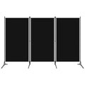 Paravent 3 Panneaux Tissu Noir — Cloison Épurée Salon & Chambre 260 × 180 cm
