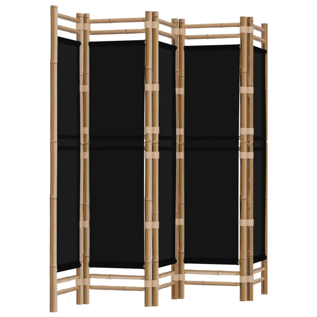 Paravent 5 Panneaux Bambou & Toile — Séparateur Naturel 200 cm