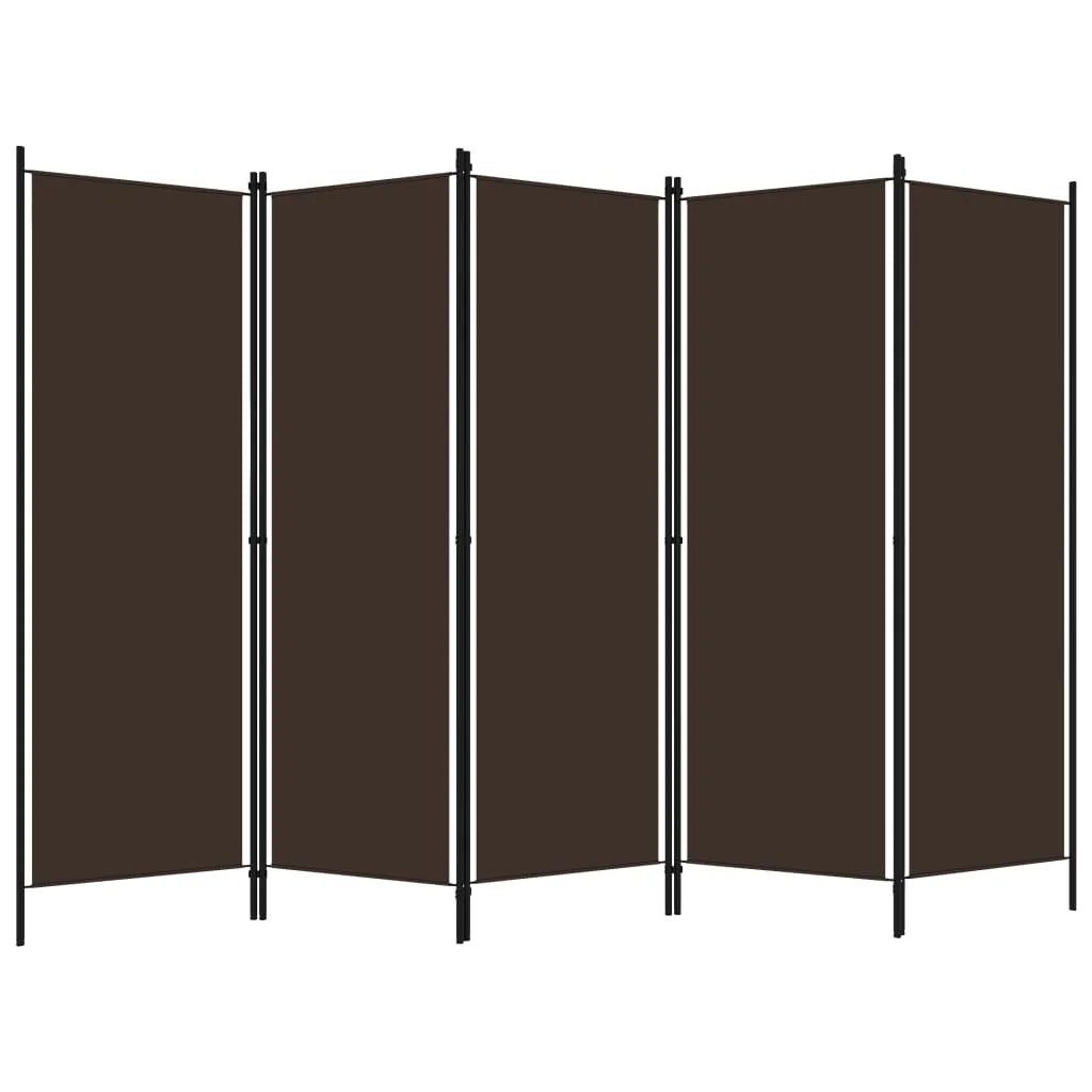 Paravent 5 Panneaux Tissu Brun — Séparateur de Pièce 250 × 180 cm