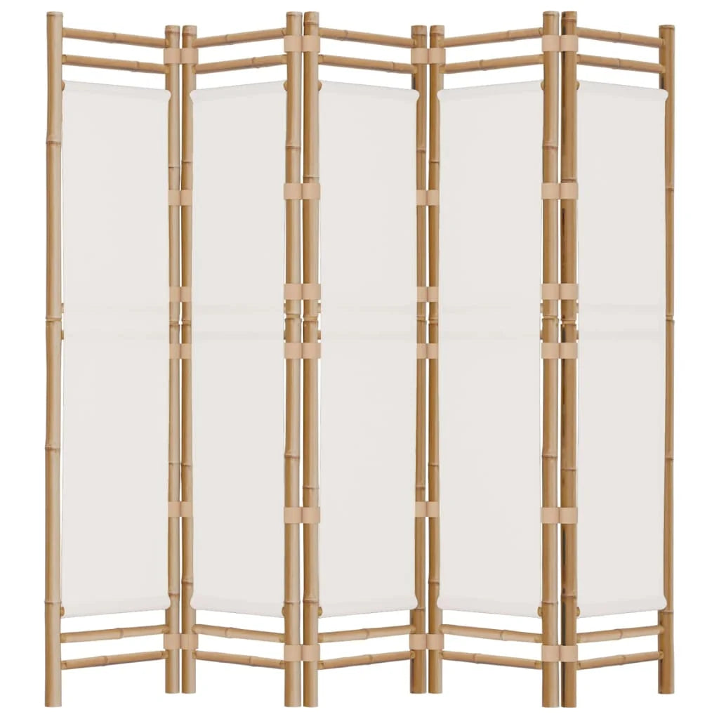 Paravent 5 Panneaux Bambou & Toile — Cloison Légère 200 cm