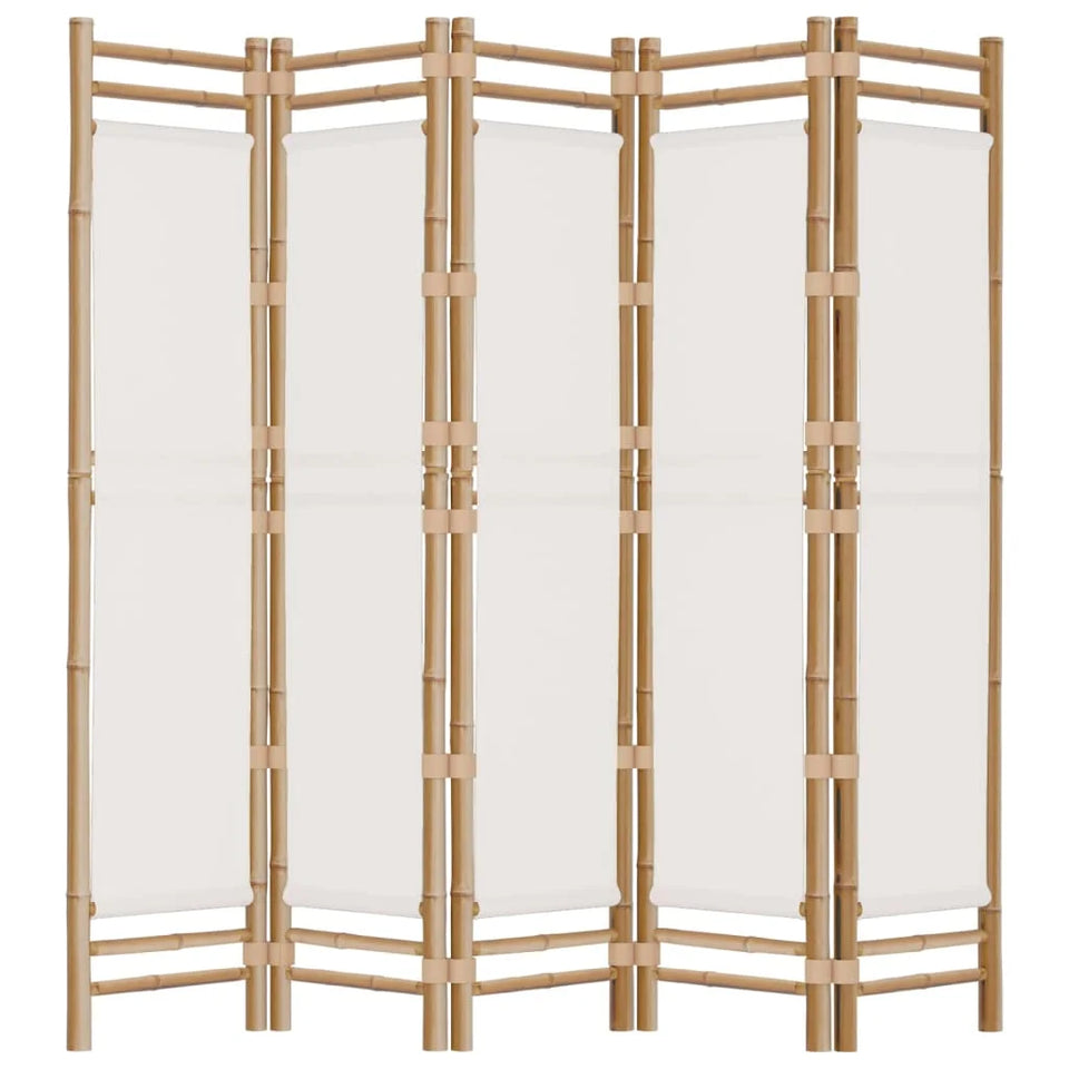 Paravent 5 Panneaux Bambou & Toile — Cloison Légère 200 cm