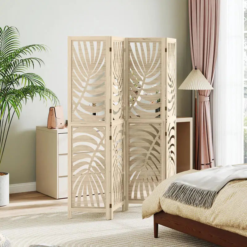 Paravent 4 Panneaux Motif Feuilles de Palmier — Cloison Décorative Tropicale Modulable