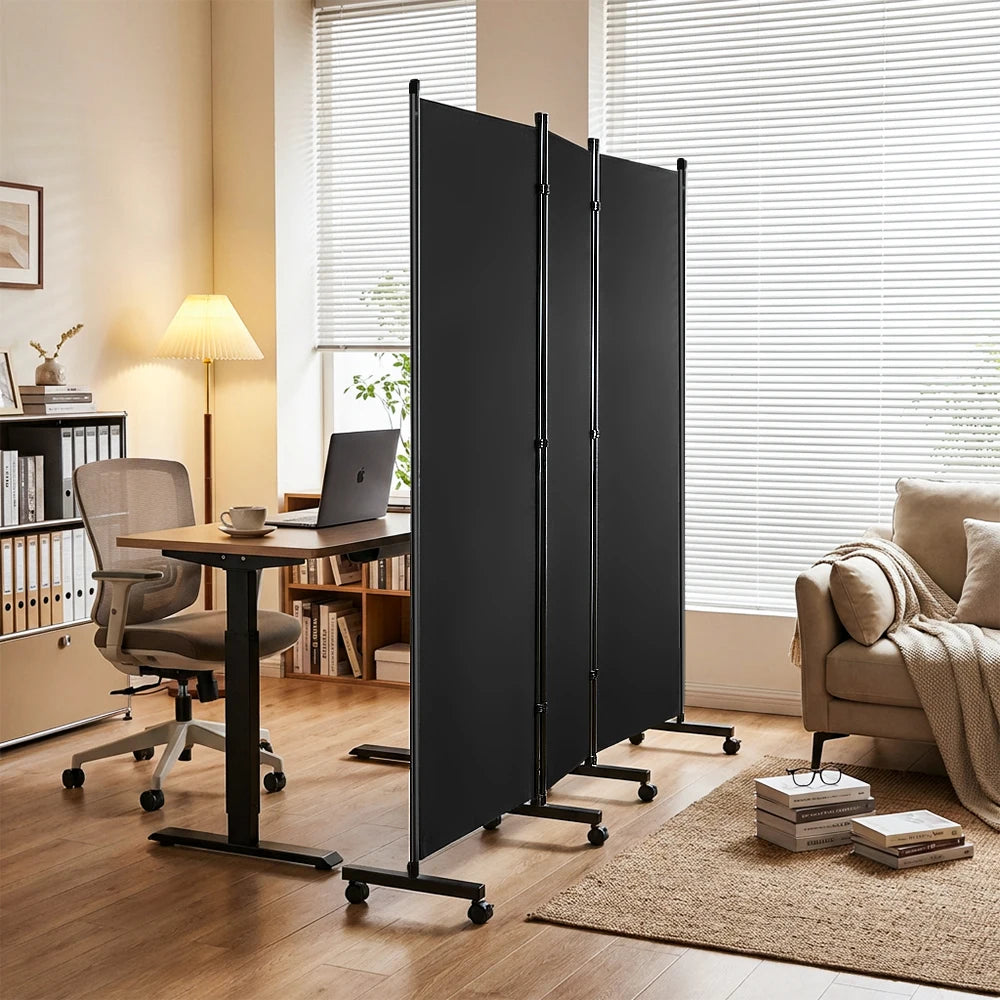 Paravent 3 Panneaux Tissu sur Roulettes — Cloison Mobile 260 × 180 cm