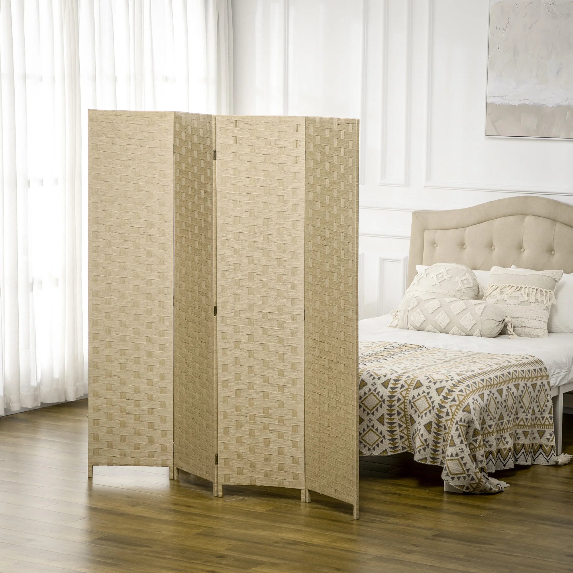 Paravent 4 Panneaux Brun — Cloison Pliable Chambre & Salon 159 × 169 cm