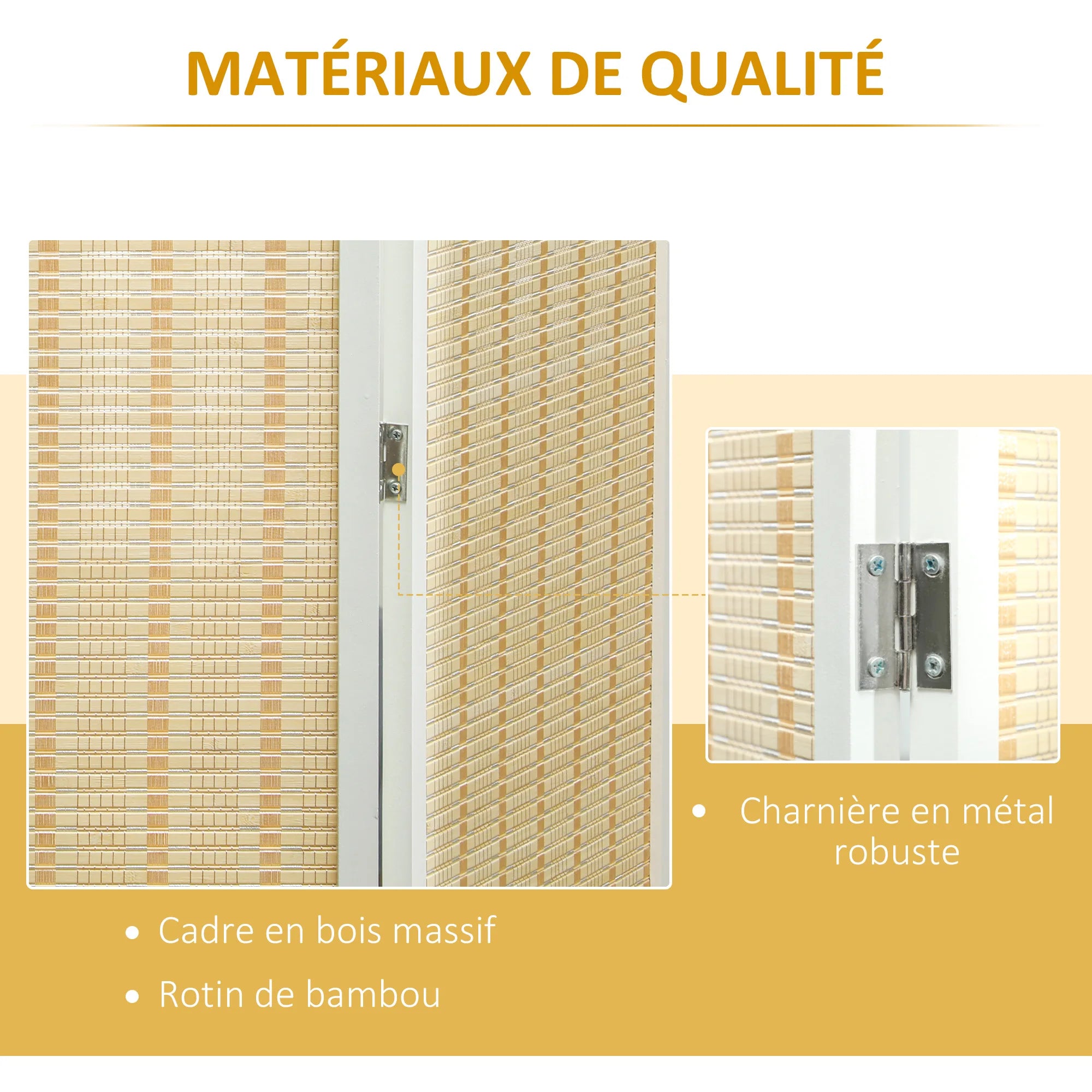 Paravent 4 Panneaux Bambou & Bois — Double Charnières, Design Naturel