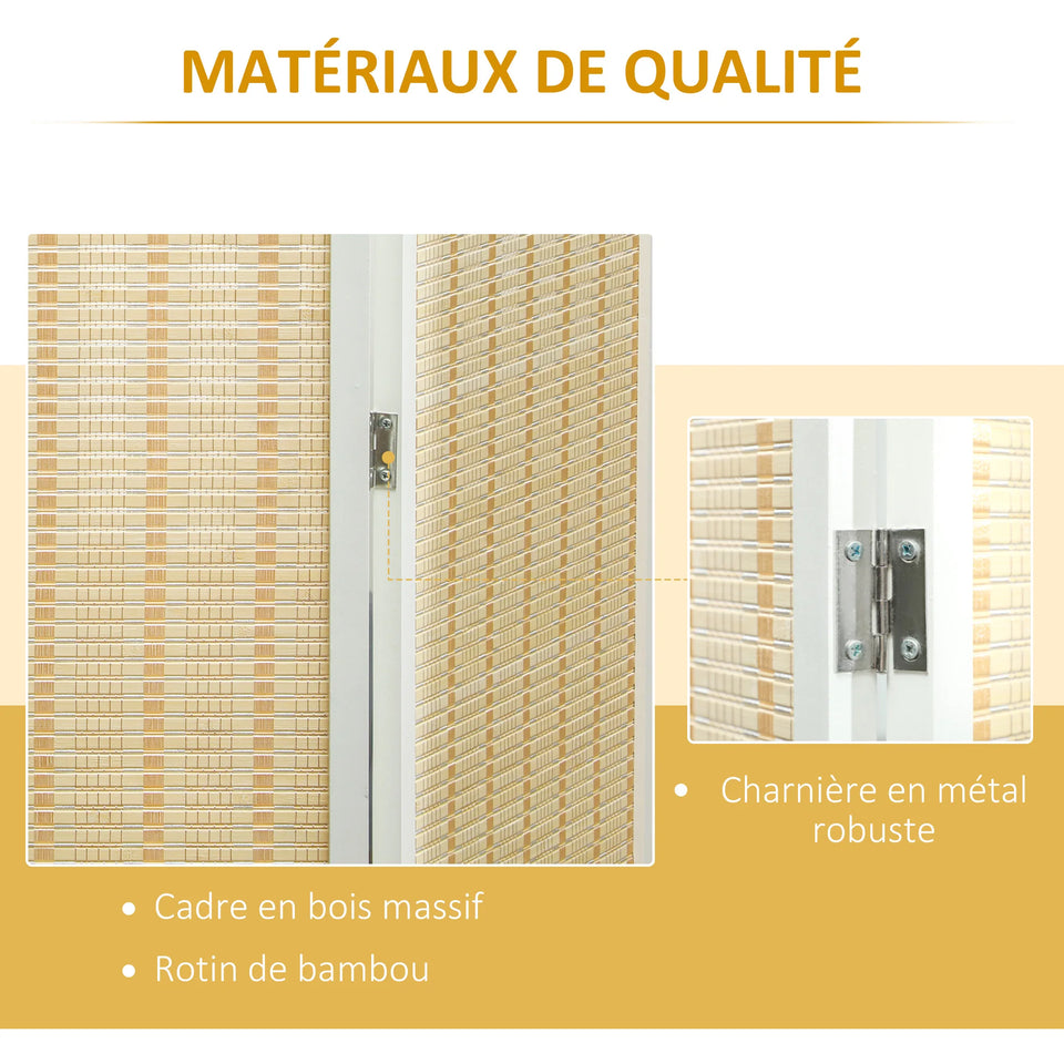 Paravent 4 Panneaux Bambou & Bois — Double Charnières, Design Naturel