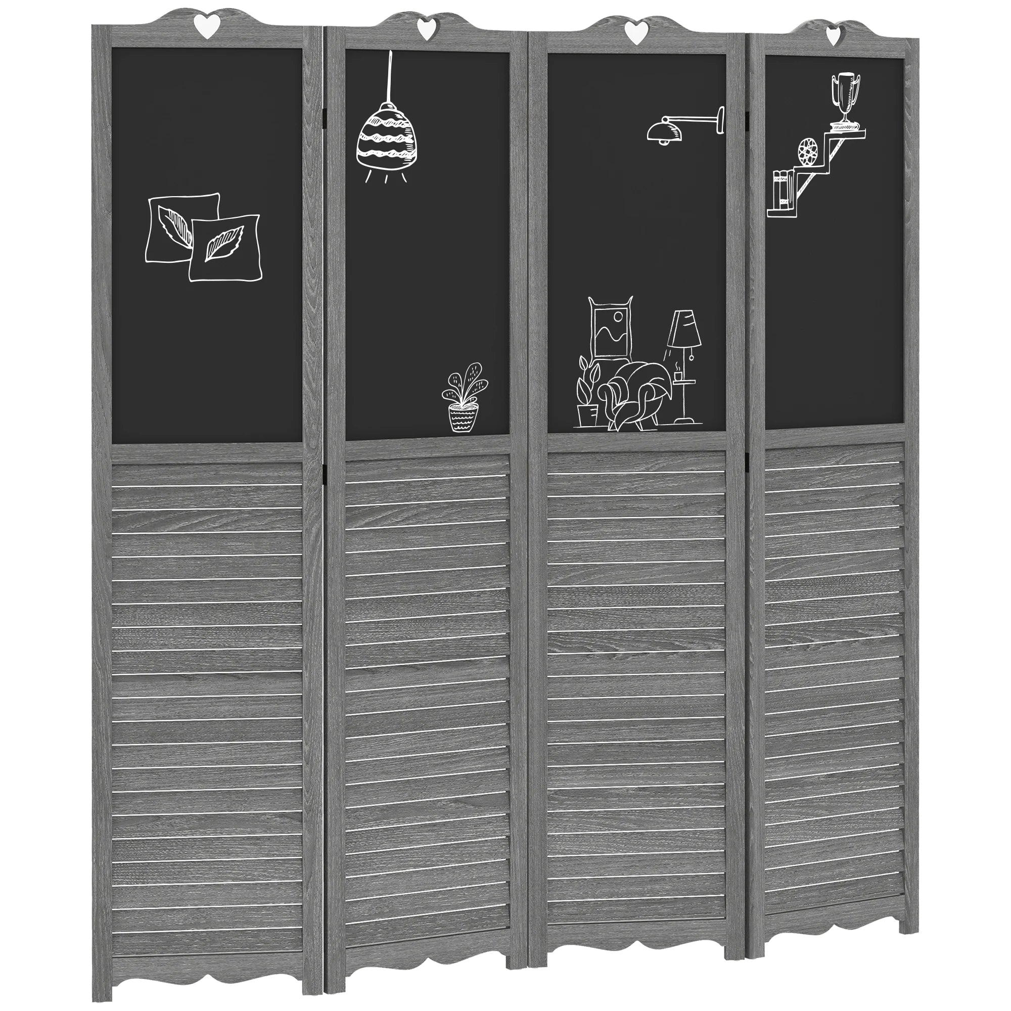 Paravent 4 Panneaux Bois avec Tableaux Noirs Intégrés — Déco & Organisation 162 × 172 cm