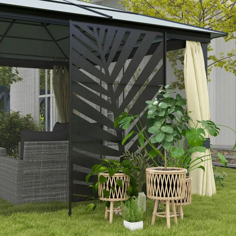 Paravent Acier Noir 198 cm — Motif Botanique, Balcon & Patio