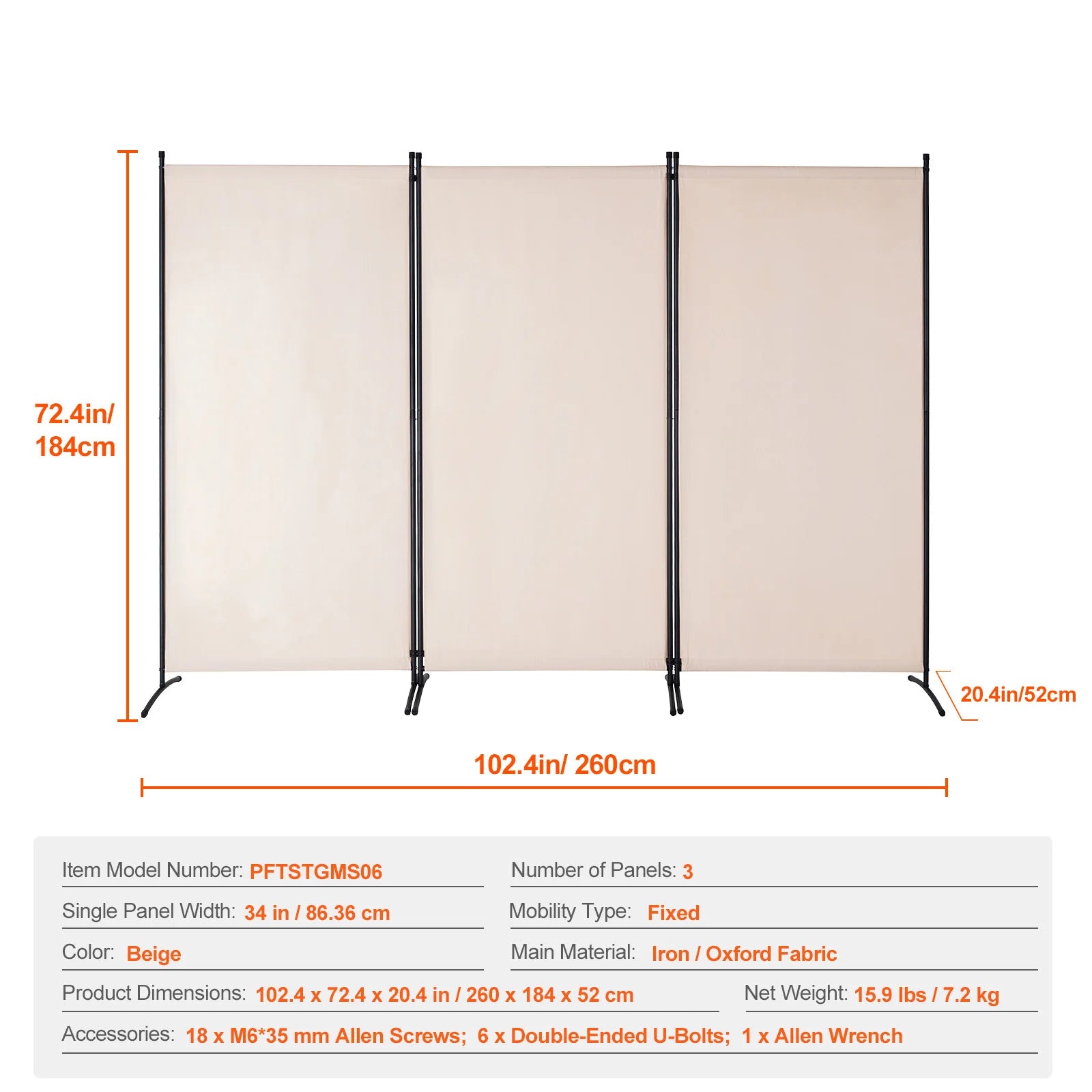 Paravent 4 Panneaux Tissu Beige — Séparateur Bureau & Chambre, Léger & Pratique