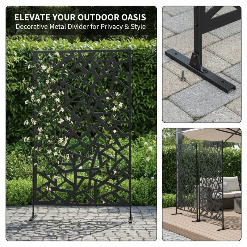 Paravent Métal 3 Panneaux Extérieur Autoportant — Clôture Décorative Patio & Jardin