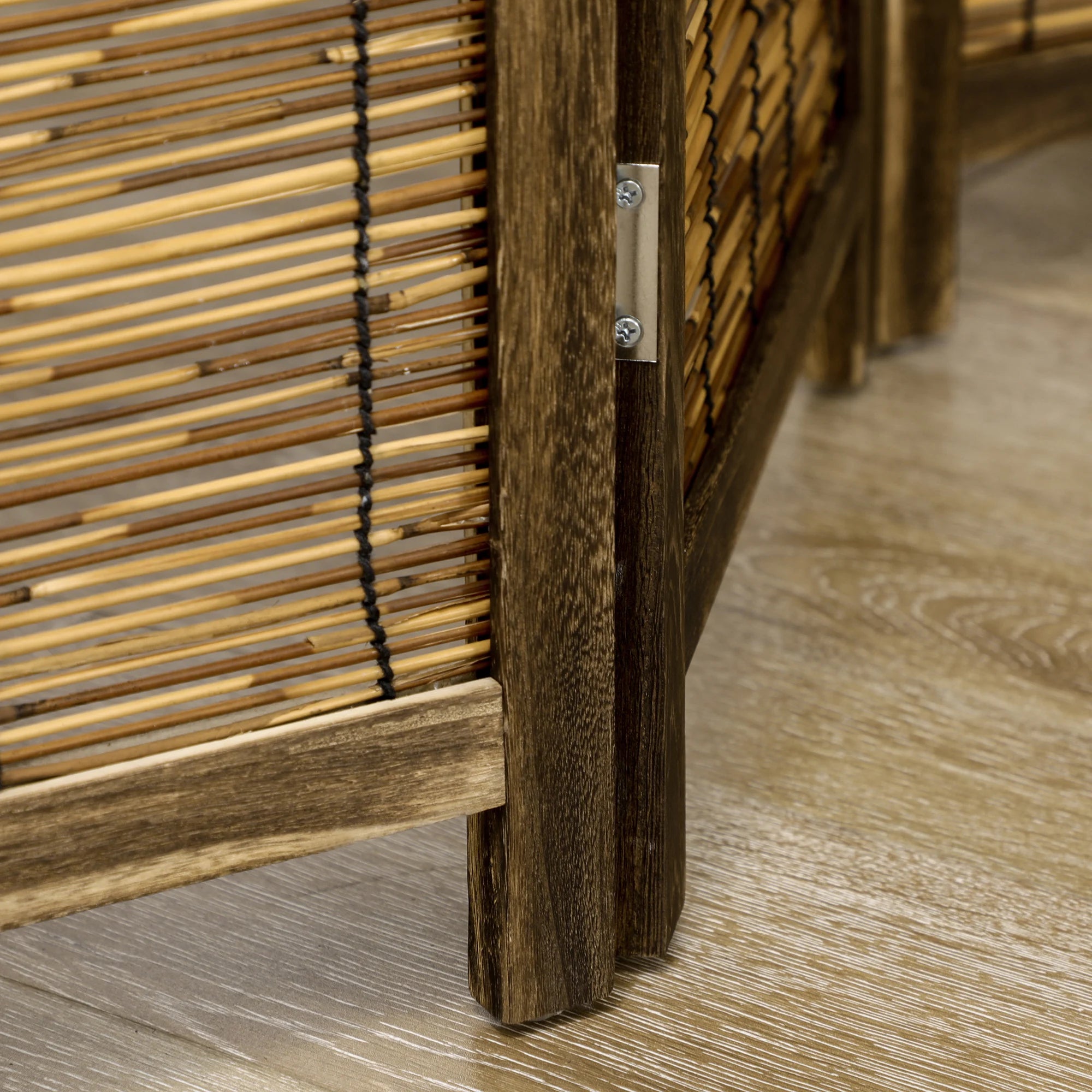 Paravent 4 Panneaux Bois & Rotin — Cloison Naturelle 160 × 170 cm