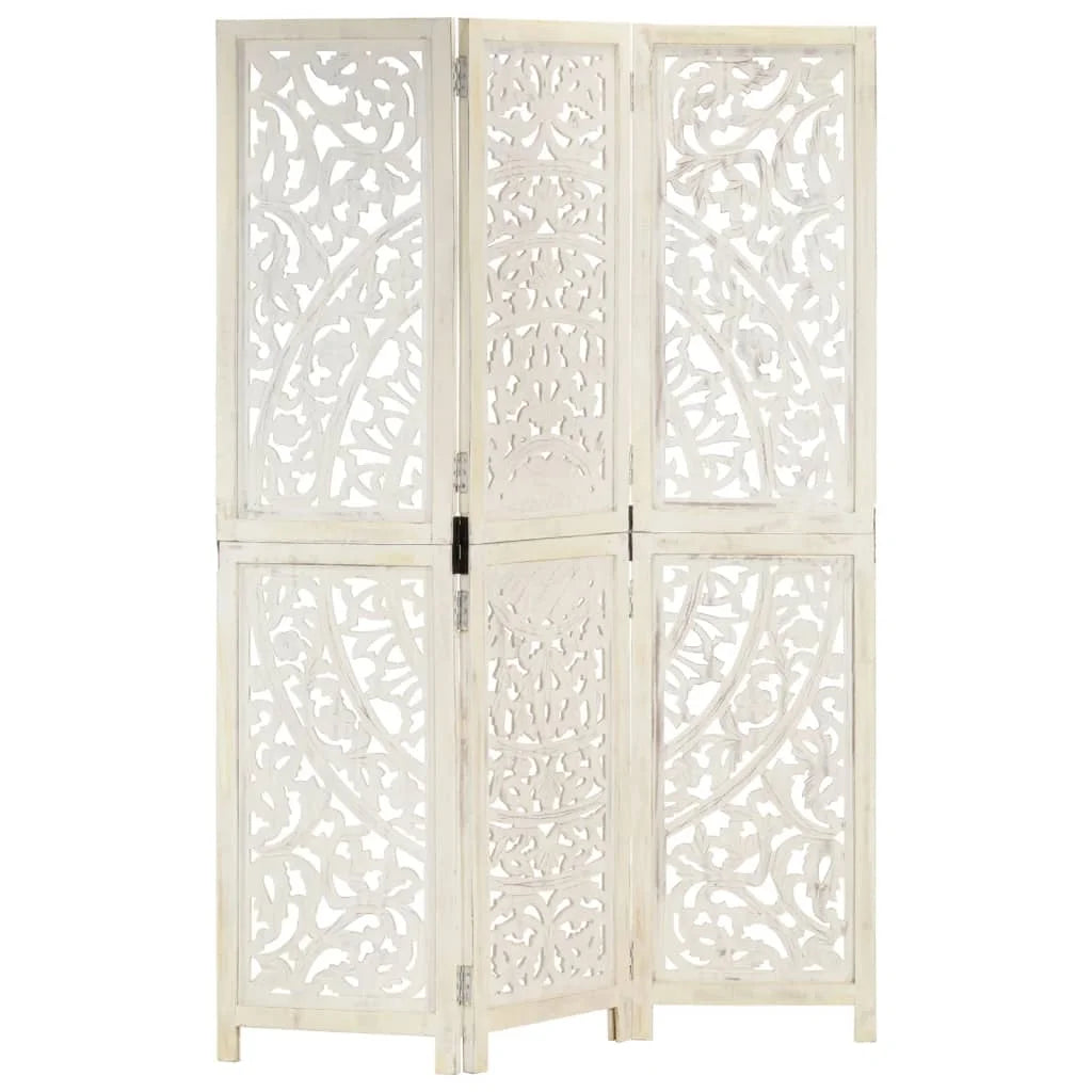 Paravent Sculpté en Bois de Manguier Massif — Motifs Artisanaux