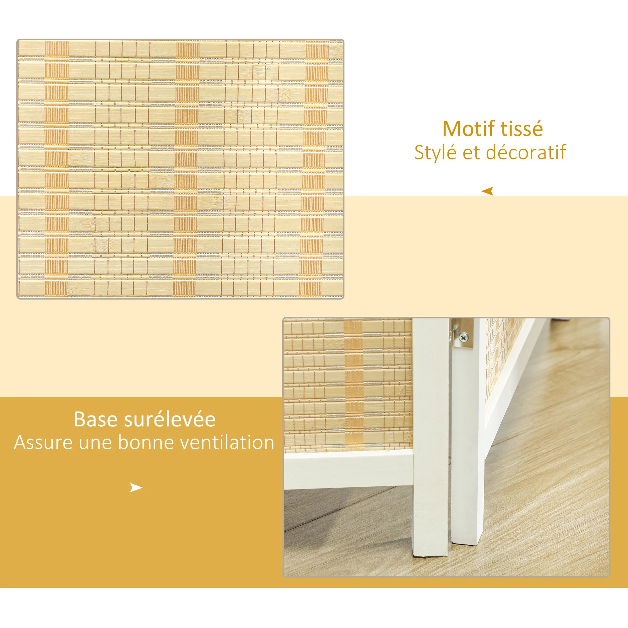 Paravent 4 Panneaux Bambou & Bois — Double Charnières, Design Naturel